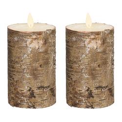 Foto van 2x stuks bruine berkenhout kleur led kaarsen / stompkaarsen 12,5 cm - led kaarsen