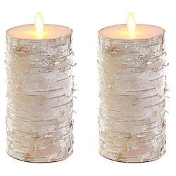 Foto van 2x witte berkenhout kleur led kaarsen / stompkaarsen 15 cm - led kaarsen