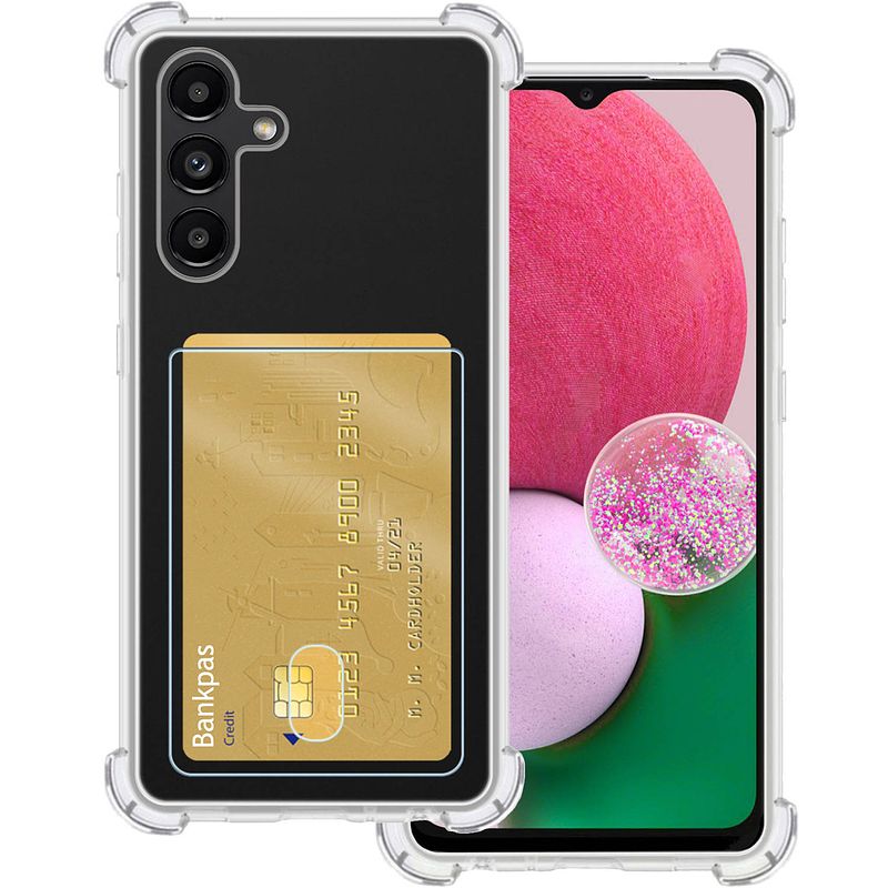 Foto van Basey samsung galaxy a13 4g hoesje siliconen hoes case cover met pasjeshouder - transparant