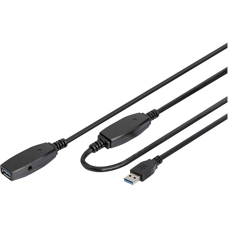 Foto van Digitus usb-kabel usb 3.2 gen1 (usb 3.0 / usb 3.1 gen1) usb-a stekker, usb-a bus 15.00 m zwart afgeschermd, afgeschermd (dubbel) da-73106