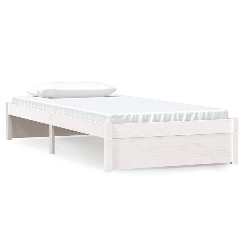 Foto van The living store bedframe grenenhout - 195.5 x 95.5 x 31 cm - wit - matras niet inbegrepen