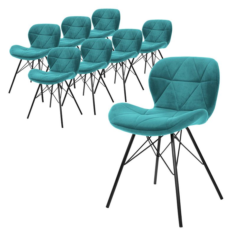 Foto van Ml-design set van 8 eetkamerstoelen met rugleuning, turquoise, keukenstoel met fluwelen bekleding, gestoffeerde stoel