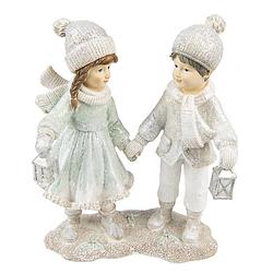 Foto van Clayre & eef beeld kinderen 19 cm wit zilverkleurig kunststof kerst decoratie decoratieve accessoires woonaccessoires