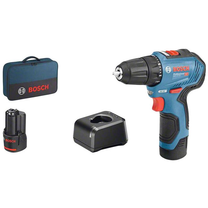 Foto van Bosch professional gsr 12v-30 06019g9004 accu-schroefboormachine 12 v 2.0 ah li-ion brushless, incl. 2 accus