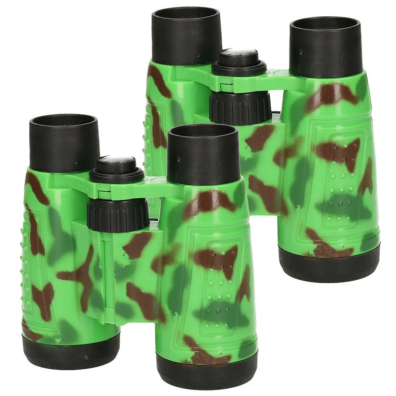 Foto van Multipak van 2x stuks kinder speelgoed verrekijkers leger camouflage 15 cm - verrekijkers