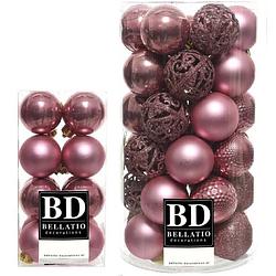 Foto van 53x stuks kunststof kerstballen oudroze (velvet pink) 4 en 6 cm glans/mat/glitter mix - kerstbal