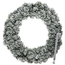 Foto van Kerstkrans 60 cm - groen - besneeuwd - met zilveren hanger/ophanghaak - kerstversiering - kerstkransen