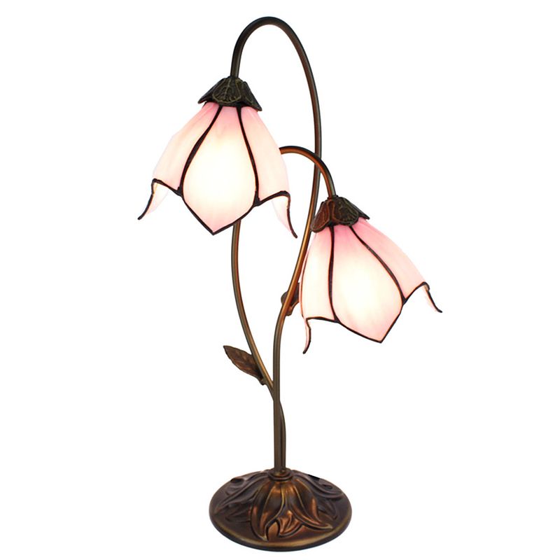 Foto van Lumilamp tiffany tafellamp 35*18*61 cm bruin roze kunststof glas tiffany bureaulamp tiffany lampen glas in lood roze