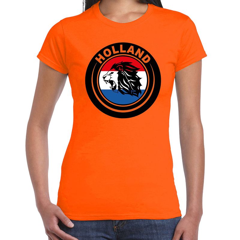 Foto van Oranje fan shirt / kleding holland met leeuw en vlag ek/ wk voor dames xl - feestshirts