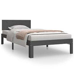 Foto van The living store houten bedframe - grijs - 205.5 x 93.5 x 69.5 cm - massief grenenhout - inclusief hoofdeind - geschikt