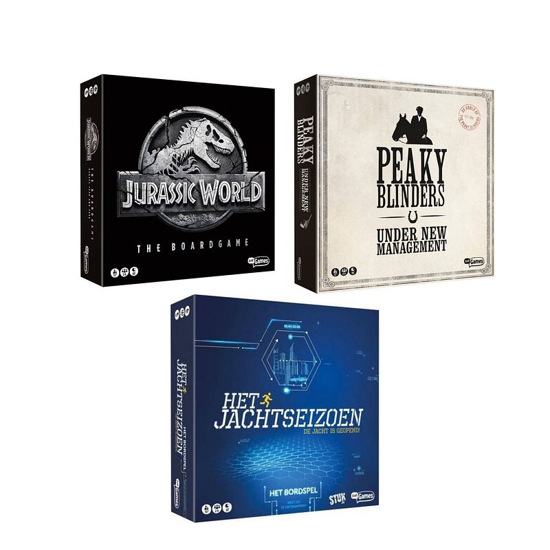 Foto van Spellenset - 3 stuks - jurassic world the boardgame & peaky blinders & het jachtseizoen