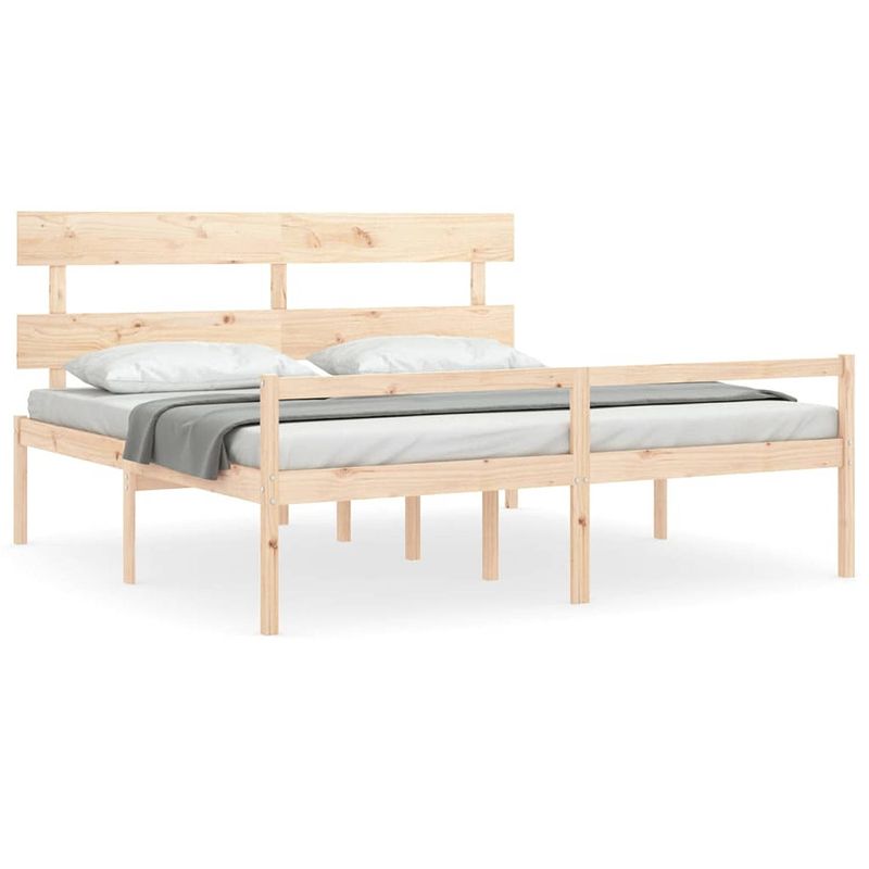 Foto van The living store massief grenenhouten bedframe - 205.5 x 185.5 x 81 cm - multiplex lattenbodem