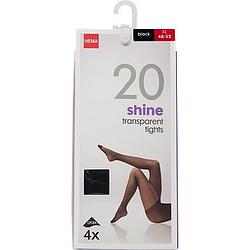 Foto van Hema panty shine transparent 20 denier zwart maat xl 48/52 4 stuks bij jumbo