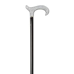 Foto van Classic canes bijzondere wandelstok - zwart - hardhout - zilver zwart acryl - derby handvat - lengte 94 cm