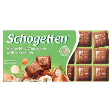 Foto van Schogetten alpine milk chocolate with hazelnuts 18 stuks 100g bij jumbo