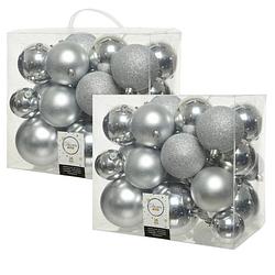 Foto van 52x stuks kunststof kerstballen zilver 6-8-10 cm glans/mat/glitter - kerstbal