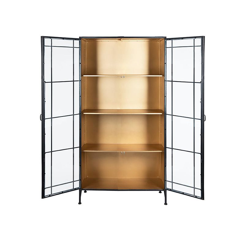 Foto van Ptmd sofie metal black cabinet golden inside glass door