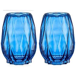 Foto van Bloemenvazen 2x stuks - luxe decoratie glas - blauw - 13 x 19 cm - vazen