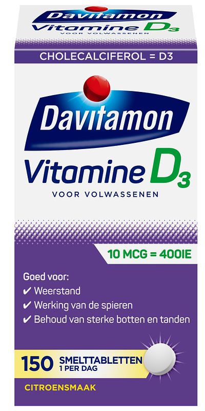 Foto van Davitamon vitamine d smelttabletten voor volwassenen, 150 stuks bij jumbo