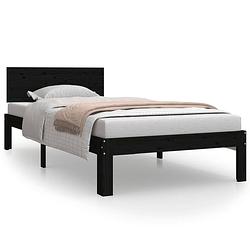 Foto van The living store bedframe grenenhout zwart 205.5 x 93.5 x 69.5 cm - stevige lattenbodem - comfortabel hoofdeinde -