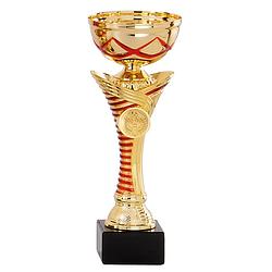 Foto van Luxe trofee/prijs beker - goud - rode lijnen - metaal - 22 x 8 cm - fopartikelen