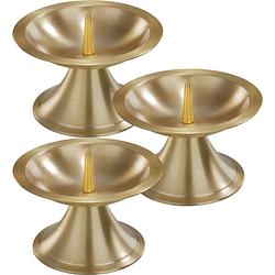 Foto van 3x ronde metalen stompkaarsenhouder goud voor kaarsen 7-8 cm doorsnede - kaarsenplateaus