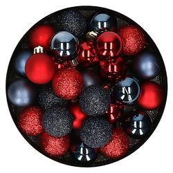 Foto van 28x stuks kunststof kerstballen rood en donkerblauw mix 3 cm - kerstbal