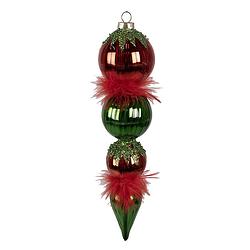 Foto van Clayre & eef kerstbal 23 cm rood groen glas kerstboomversiering rood kerstboomversiering