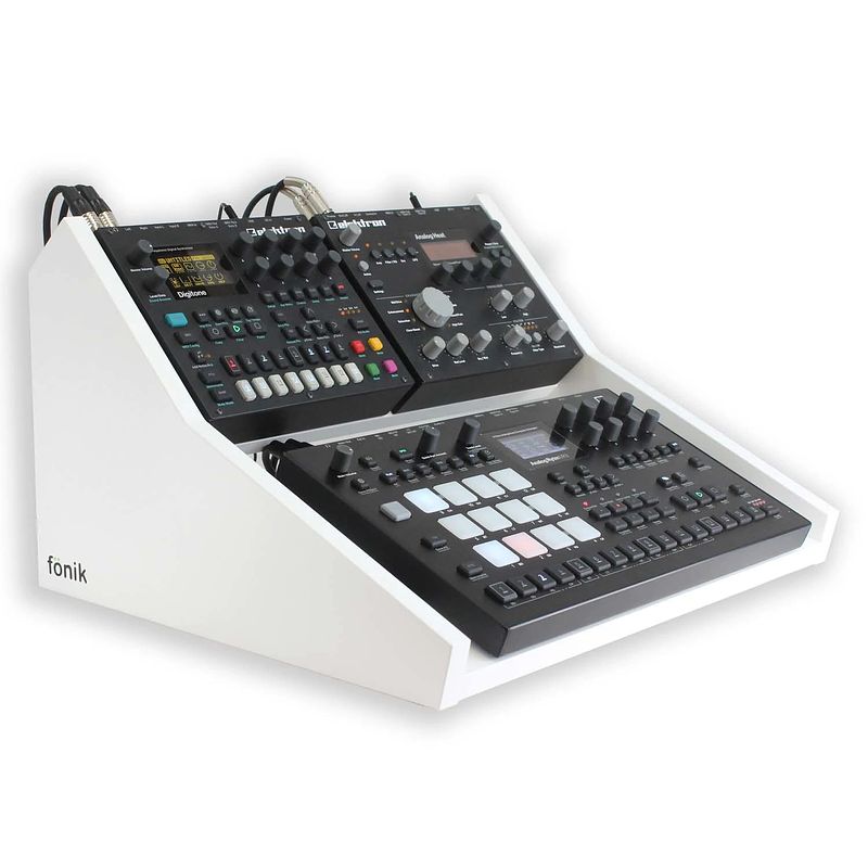 Foto van Fonik audio innovations original stand white voor analog rytm/-four mkii + 1x digitakt/-tone + 1x analog