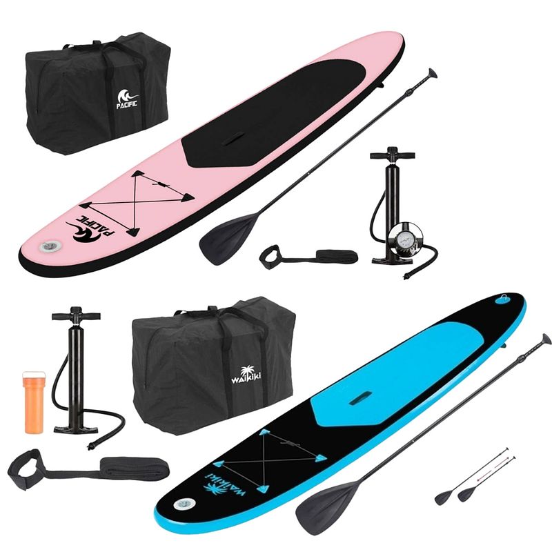 Foto van Duoset! pacific sup board love edition - voor hem en haar - extra stevig - 285 cm - 6 delig - roze/blauw