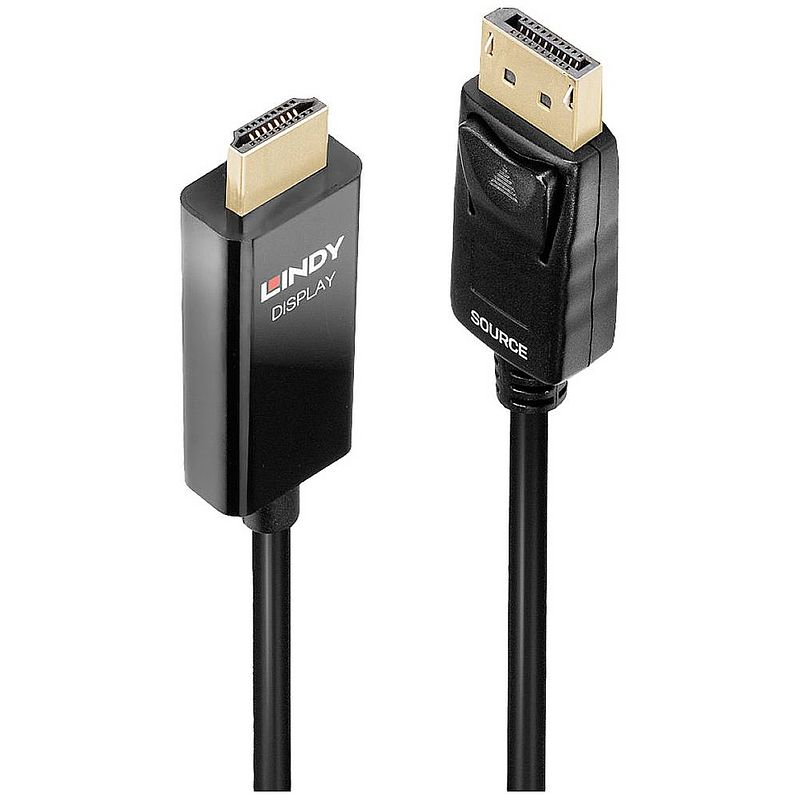 Foto van Lindy aansluitkabel displayport stekker, hdmi-a stekker 0.5 m zwart 40924 displayport-kabel