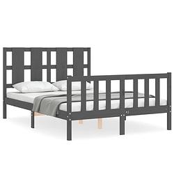 Foto van The living store bedframe massief grenenhout - grijs - 195.5 x 145.5 x 100 cm - multiplex lattenbodem - functioneel