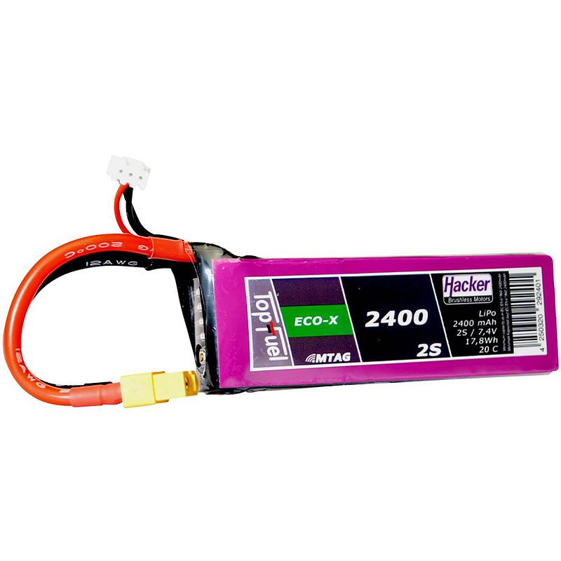 Foto van Hacker lipo accupack 7.4 v 2400 mah aantal cellen: 2 20 c softcase xt60