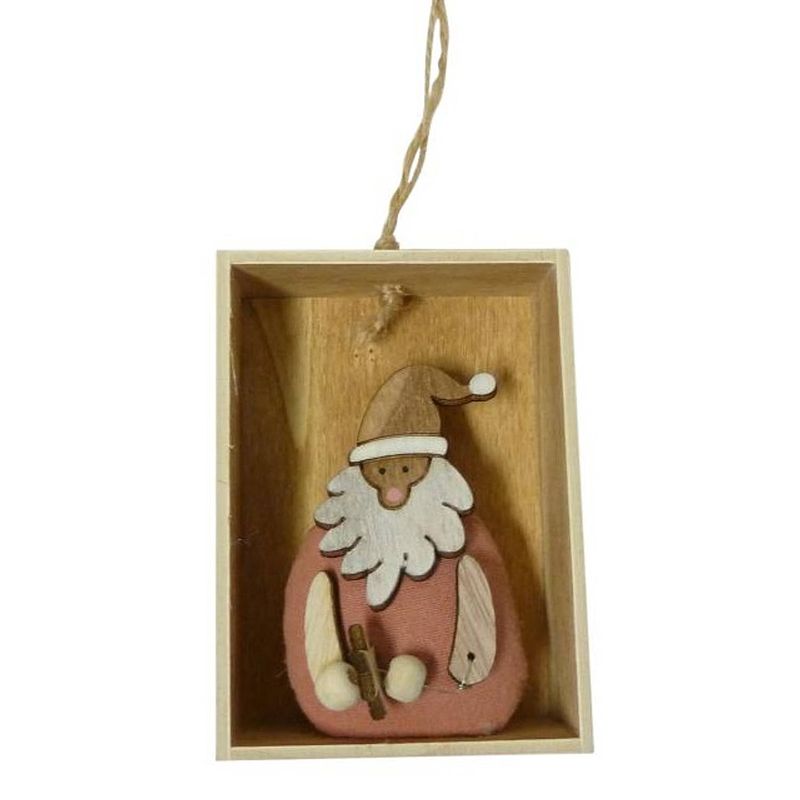 Foto van Peha hangfiguur kerstman 27 cm hout/textiel roze/blank