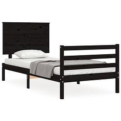 Foto van The living store bedframe massief grenenhout - zwarte kleur - 205.5 x 95.5 x 82.5 cm - geschikt voor 90 x 200 cm matras