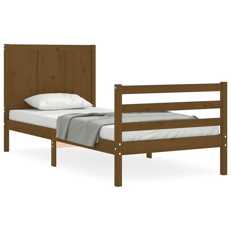 Foto van The living store massief grenenhouten bedframe - 205.5 x 95.5 x 100 cm - honingbruin