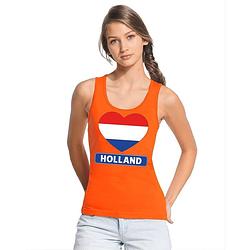 Foto van Oranje holland hart vlag tanktop shirt/ singlet dames - oranje koningsdag/ holland supporter kleding s