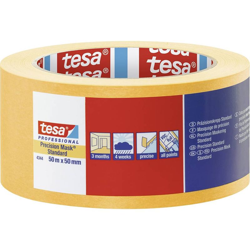 Foto van Tesa precision standard 04344-00000-00 schilderstape präzisionskrepp geel (l x b) 50 m x 50 mm 1 stuk(s)