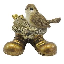 Foto van Clayre & eef beeld vogel 9 cm goudkleurig kunststof woonaccessoires beeld decoratie decoratieve accessoires