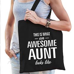 Foto van Awesome aunt / tante cadeau tas zwart voor dames - feest boodschappentassen