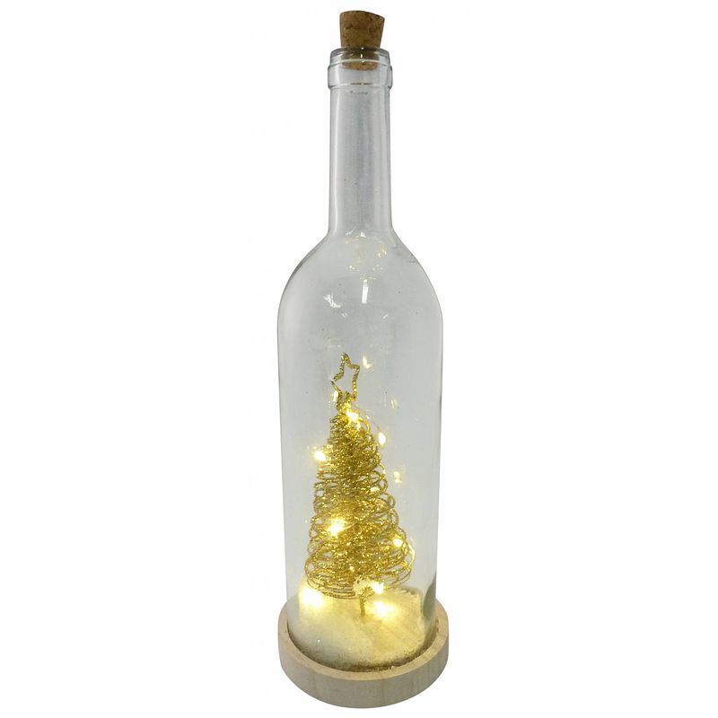 Foto van Peha decoratiefles kerstboom led 10 x 35 cm glas goud