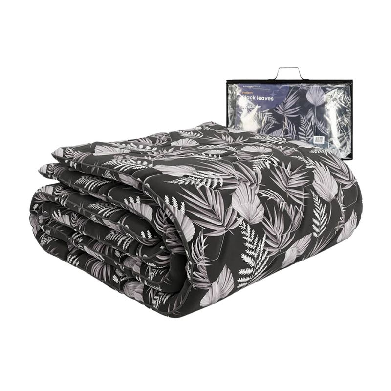 Foto van Happybed black leaves 140x220 - wasbaar dekbed zonder overtrek - bedrukt dekbed zonder hoes