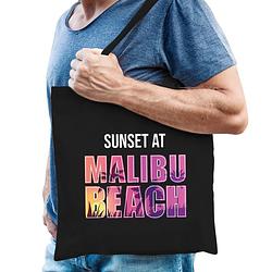 Foto van Sunset at malibu beach tasje zwart voor heren - feest boodschappentassen