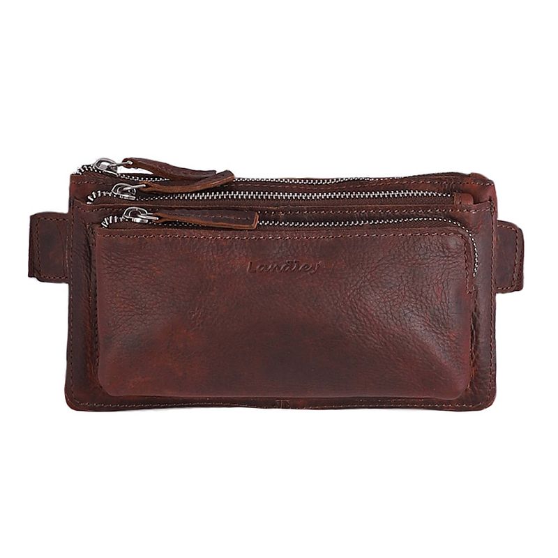 Foto van Landley leren heuptas met 3 ritsen unisex fanny pack bruin