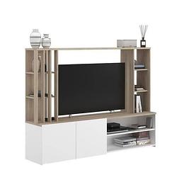 Foto van Compleet tv-meubel voor wandmontage austral - japans eiken en wit decorpapier - b 184 x d 41 x h 138 cm - parisot