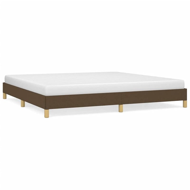 Foto van The living store bedframe donkerbruin stof - 203x203x25 cm - met ondersteunende poten en multiplex lattenbodem