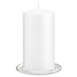 Foto van Trend candles - stompkaarsen met glazen onderzetters set van 2x stuks - helder wit 8 x 15 cm - stompkaarsen