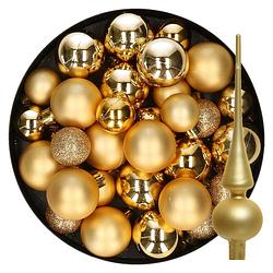 Foto van Kerstversiering kunststof kerstballen met piek goud 6-8-10 cm pakket van 42x stuks - kerstbal