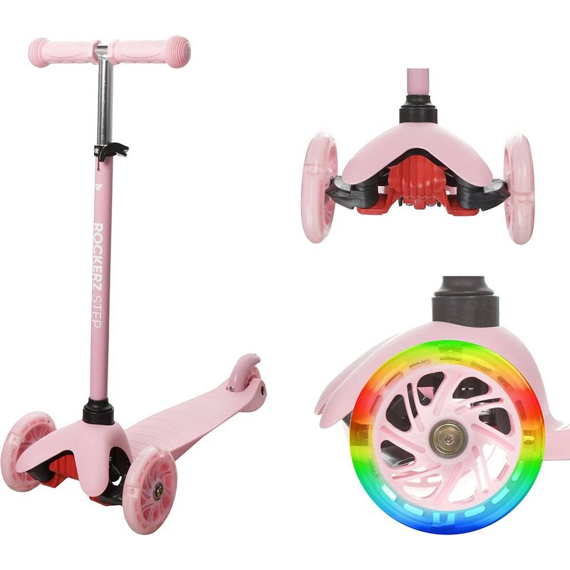 Foto van Kinderstep - step - met lichtgevende wielen - in 4 hoogtes verstelbaar - 75° graden stuurbeweging - roze