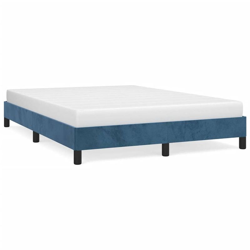 Foto van The living store bedframe donkerblauw fluweel 193x143x25cm - multiplex lattenbodem